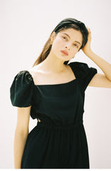 Sleeveless Linen Midi Dress With Wide Collar and Front Button Detail