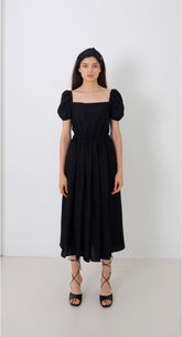 Sleeveless Linen Midi Dress With Wide Collar and Front Button Detail