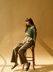 Soft velvet long-sleeve shirt with classic collar and structured silhouette for modern styling