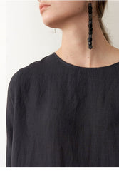 Minimalist V-Neck Midi Linen Dress for Women with Side Slits and Relaxed Short Sleeves