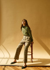 Soft velvet long-sleeve shirt with classic collar and structured silhouette for modern styling