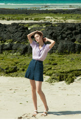 Sheer Silk Short-Sleeve Blouse With Tailored Collar and Pearl Button Accents for Elegant Summer Wear