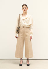 High-Waisted Wide-Leg Cropped Linen Pants with Tailored Fit and Concealed Closure