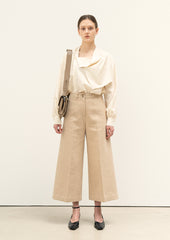 High-Waisted Wide-Leg Cropped Linen Pants with Tailored Fit and Concealed Closure