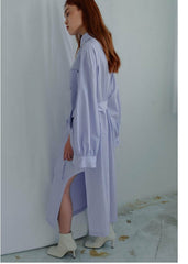 Structured Linen Shirt Dress with Waist Belt and Side Slit