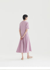 Elegant Short-Sleeve Linen Midi Dress with Flattering Waist Detail and Lightweight Comfort