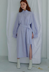 Structured Linen Shirt Dress with Waist Belt and Side Slit