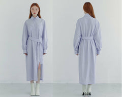 Structured Linen Shirt Dress with Waist Belt and Side Slit