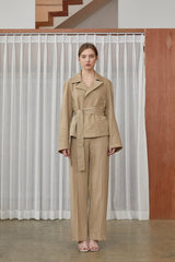 Tailored Women’s Belted Blazer In Breathable Lightweight Linen With Notched Lapel Collar