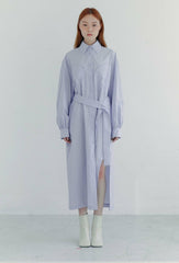 Structured Linen Shirt Dress with Waist Belt and Side Slit