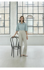 Button-Down Linen Shirt with Puff Sleeves – Lightweight Premium Linen Blouse for Women