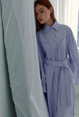 Structured Linen Shirt Dress with Waist Belt and Side Slit