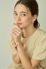 Puff Sleeve Linen Midi Dress with Gathered Waist and Crew Neckline for Feminine Everyday Wear