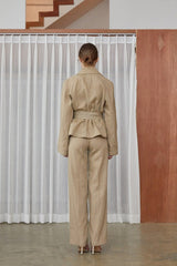 Tailored Women’s Belted Blazer In Breathable Lightweight Linen With Notched Lapel Collar