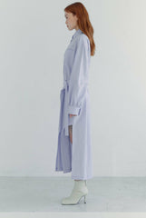 Structured Linen Shirt Dress with Waist Belt and Side Slit