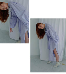 Structured Linen Shirt Dress with Waist Belt and Side Slit