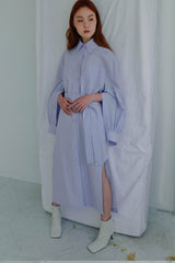 Structured Linen Shirt Dress with Waist Belt and Side Slit