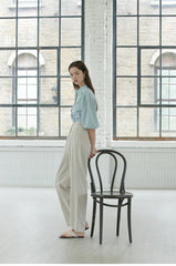 Button-Down Linen Shirt with Puff Sleeves – Lightweight Premium Linen Blouse for Women