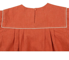 Women's Linen Blouse with Square Yoke and Contrast Piping Detail in a Relaxed Short-Sleeve Fit