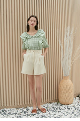 High-Waisted Linen Shorts with Pleated Front and Tailored Belt Loops