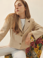 Tailored Linen Blazer with Notched Lapel and Two-Button Front for Effortless Sophistication