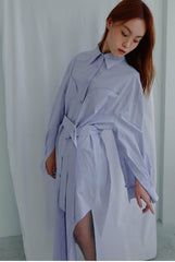 Structured Linen Shirt Dress with Waist Belt and Side Slit
