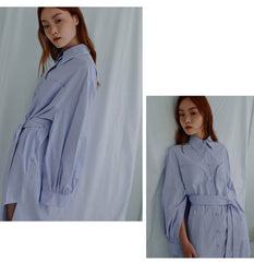 Structured Linen Shirt Dress with Waist Belt and Side Slit