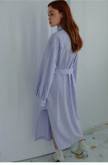 Structured Linen Shirt Dress with Waist Belt and Side Slit