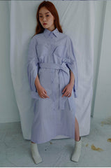 Structured Linen Shirt Dress with Waist Belt and Side Slit