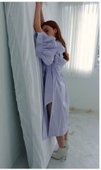 Structured Linen Shirt Dress with Waist Belt and Side Slit