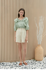 High-Waisted Linen Shorts with Pleated Front and Tailored Belt Loops