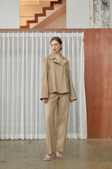 Tailored Women’s Belted Blazer In Breathable Lightweight Linen With Notched Lapel Collar