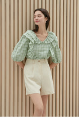 High-Waisted Linen Shorts with Pleated Front and Tailored Belt Loops