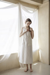 Sleeveless Women's Linen Midi Dress with Drawstring Waist and Utility Pocket Detail