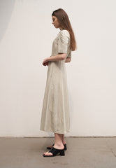 Women's Short Sleeve Linen Shirt Dress – Button Front Midi Dress with Belted Waist