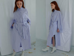 Structured Linen Shirt Dress with Waist Belt and Side Slit