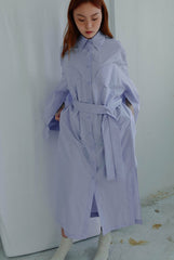 Structured Linen Shirt Dress with Waist Belt and Side Slit