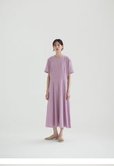 Elegant Short-Sleeve Linen Midi Dress with Flattering Waist Detail and Lightweight Comfort