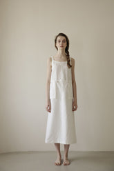 Sleeveless Women's Linen Midi Dress with Drawstring Waist and Utility Pocket Detail