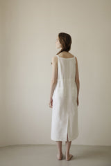 Sleeveless Women's Linen Midi Dress with Drawstring Waist and Utility Pocket Detail