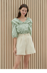 High-Waisted Linen Shorts with Pleated Front and Tailored Belt Loops