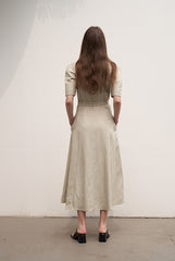 Women's Short Sleeve Linen Shirt Dress – Button Front Midi Dress with Belted Waist