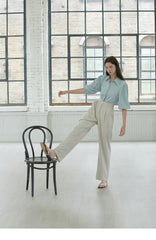 High-Waisted Wide Leg Linen Pants for Women with Tailored Pleats and Flattering Silhouette