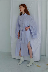 Structured Linen Shirt Dress with Waist Belt and Side Slit