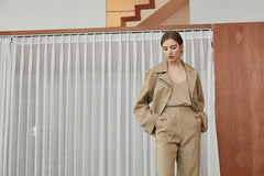 Tailored Women’s Belted Blazer In Breathable Lightweight Linen With Notched Lapel Collar