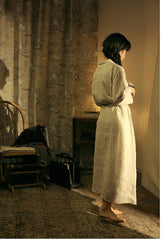 Marie Linen Cotton Long Sleeve Maxi Dress