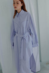 Structured Linen Shirt Dress with Waist Belt and Side Slit