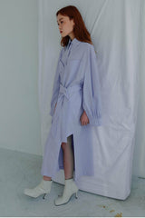Structured Linen Shirt Dress with Waist Belt and Side Slit