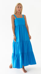 Sleeveless Linen Tiered Maxi Dress with Open Back Bow Detail