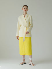 Tailored Linen Blazer Shirt With Waist Tie And Notched Lapel